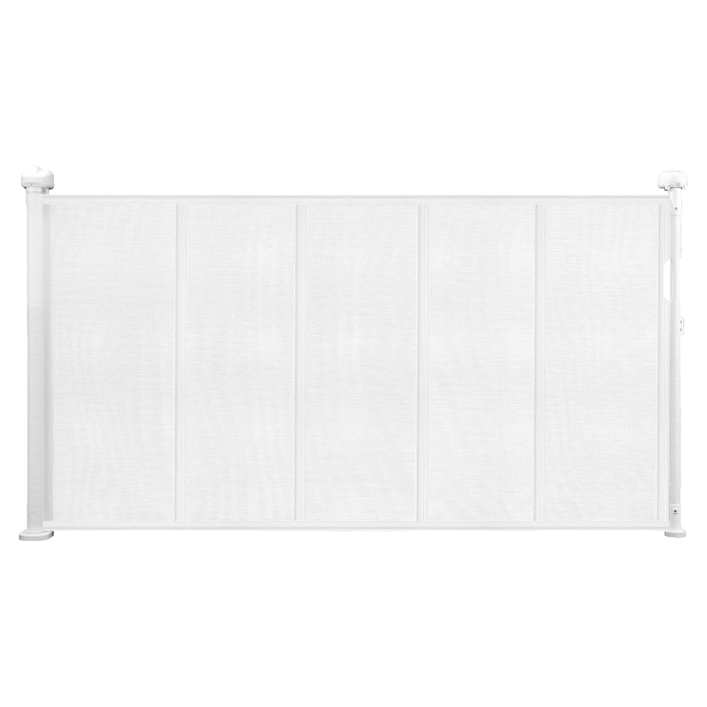 myPawbloom SucceBuy retractable mesh gate in 55/71/110 inches, 34 inches tall, shown in a home doorway setting