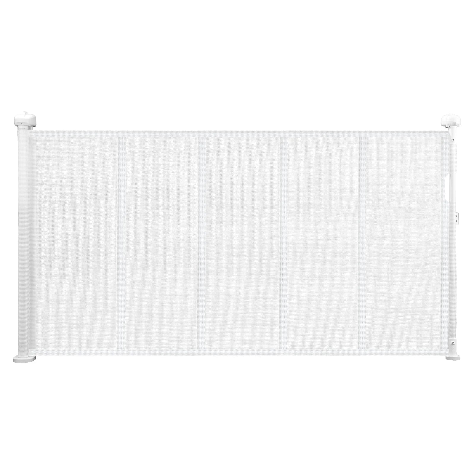 myPawbloom SucceBuy retractable mesh gate in 55/71/110 inches, 34 inches tall, shown in a home doorway setting