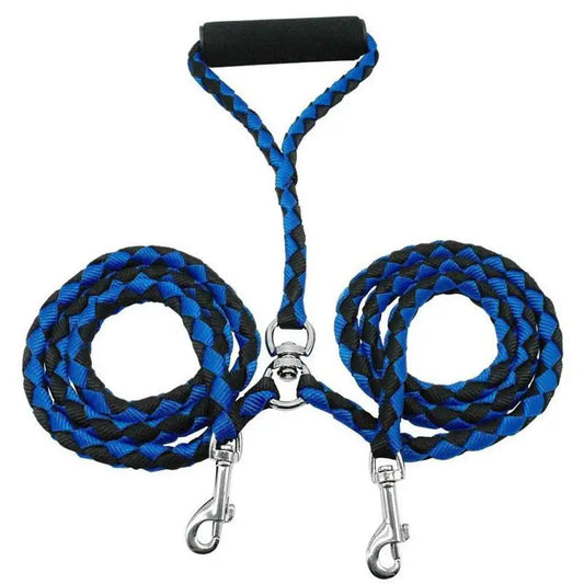 mypawbloom 1.4m pet double leash with 2-way coupler, adjustable for walking two dogs simultaneously, in black and red.