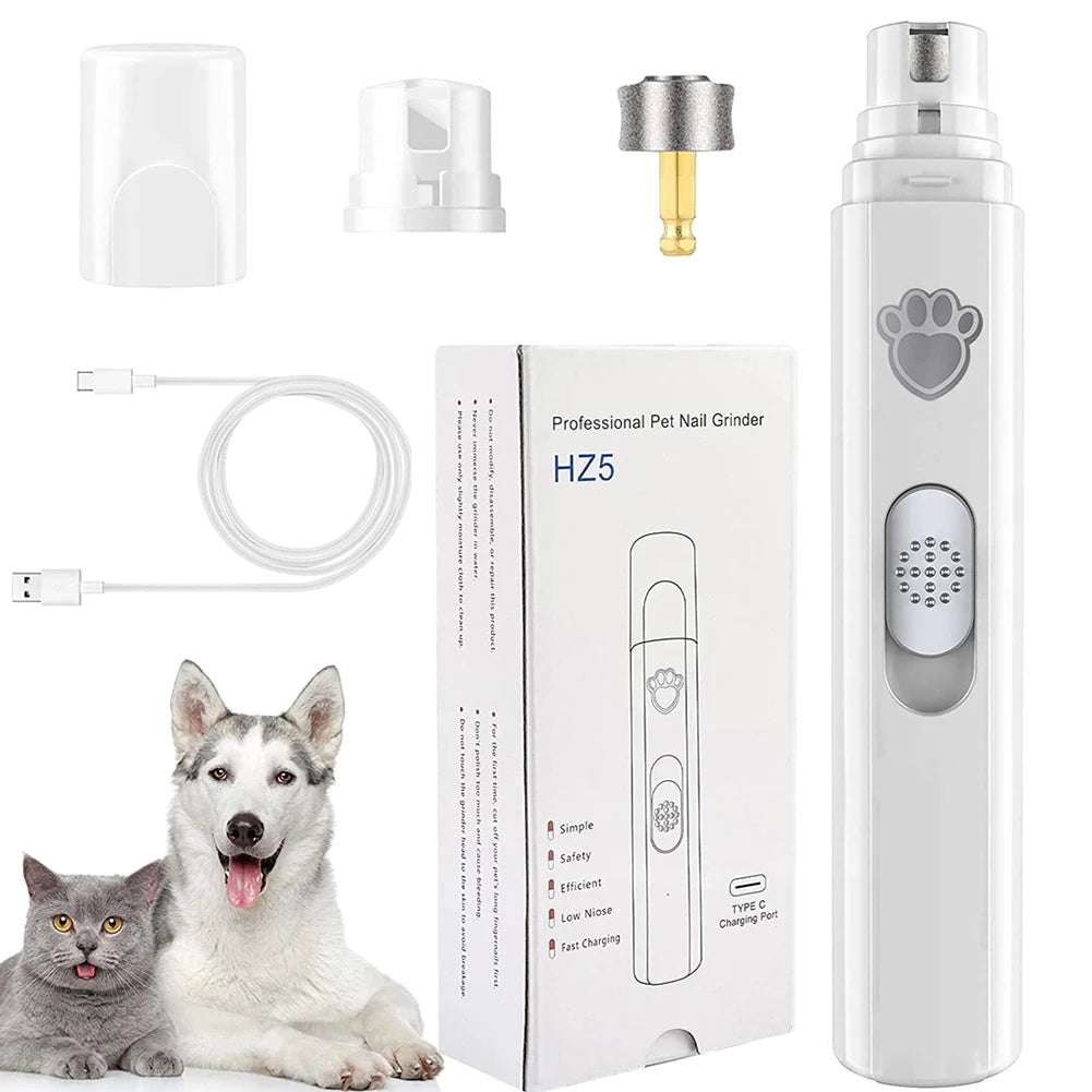 Mypawbloom electric dog nail grinder with LED light, USB rechargeable, compact and ergonomic grooming tool for pets.