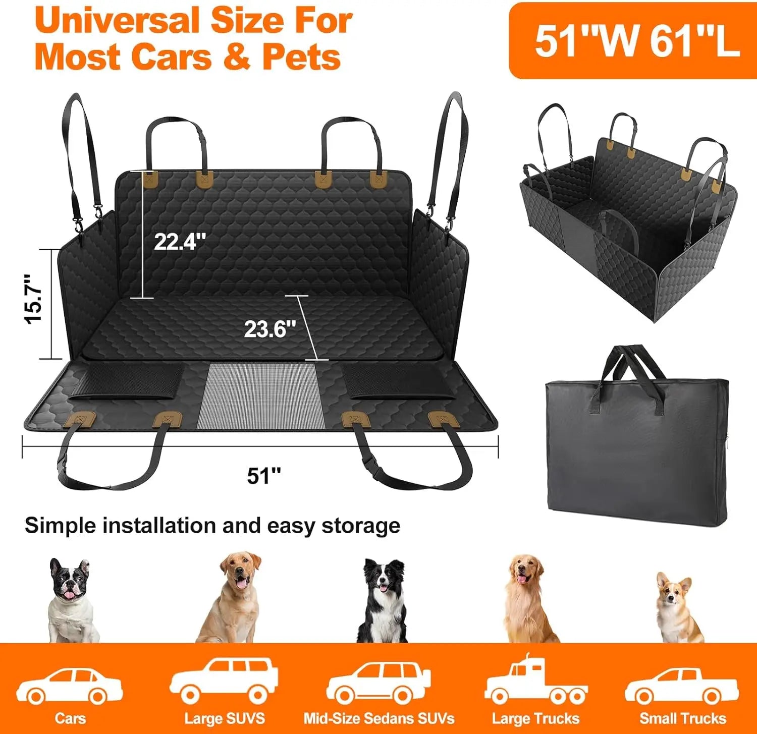Foldable waterproof pet travel accessory by mypawbloom, featuring a dog car seat with adjustable straps and non-slip bottom.