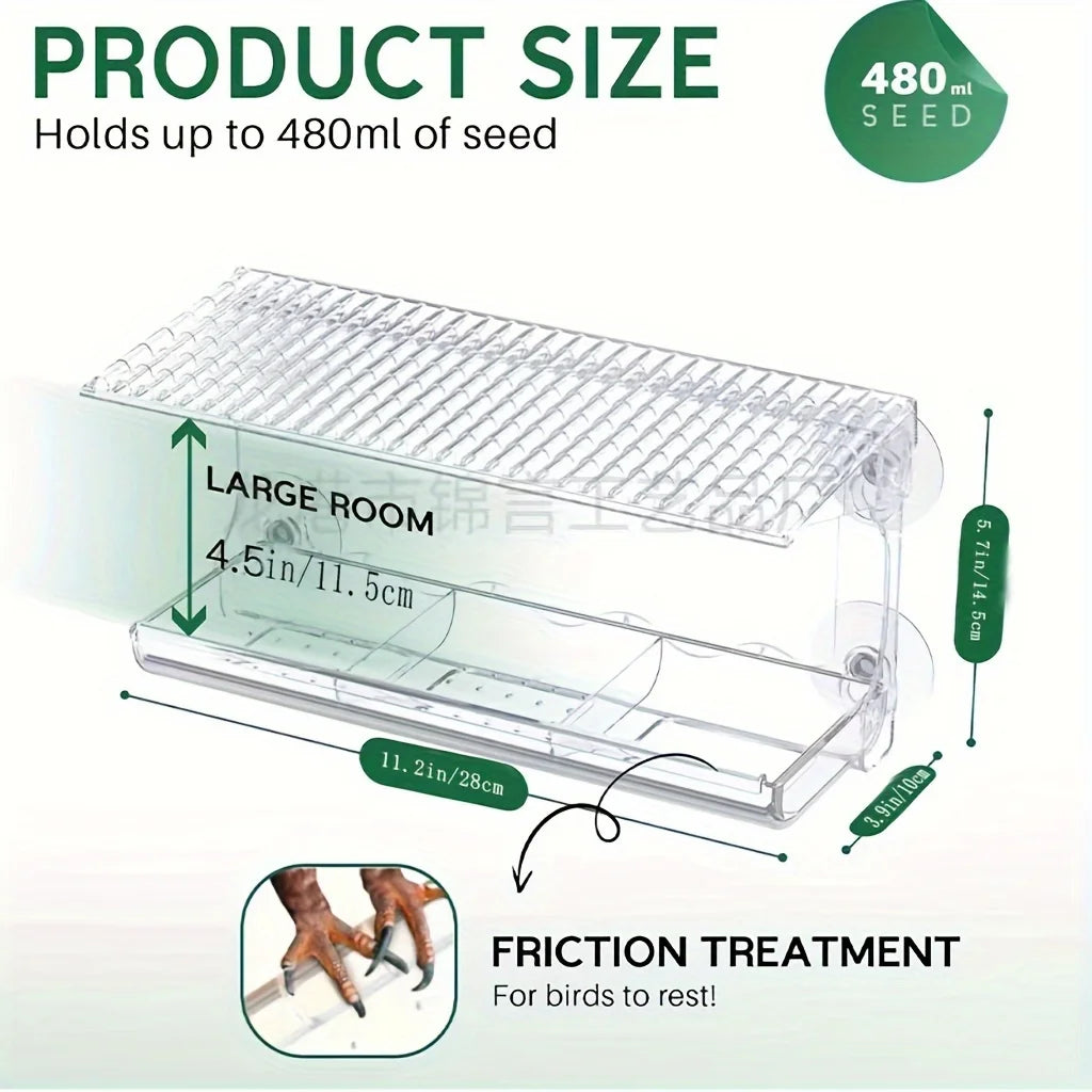Large Window Bird Feeder with Removable Seed & Water Tray