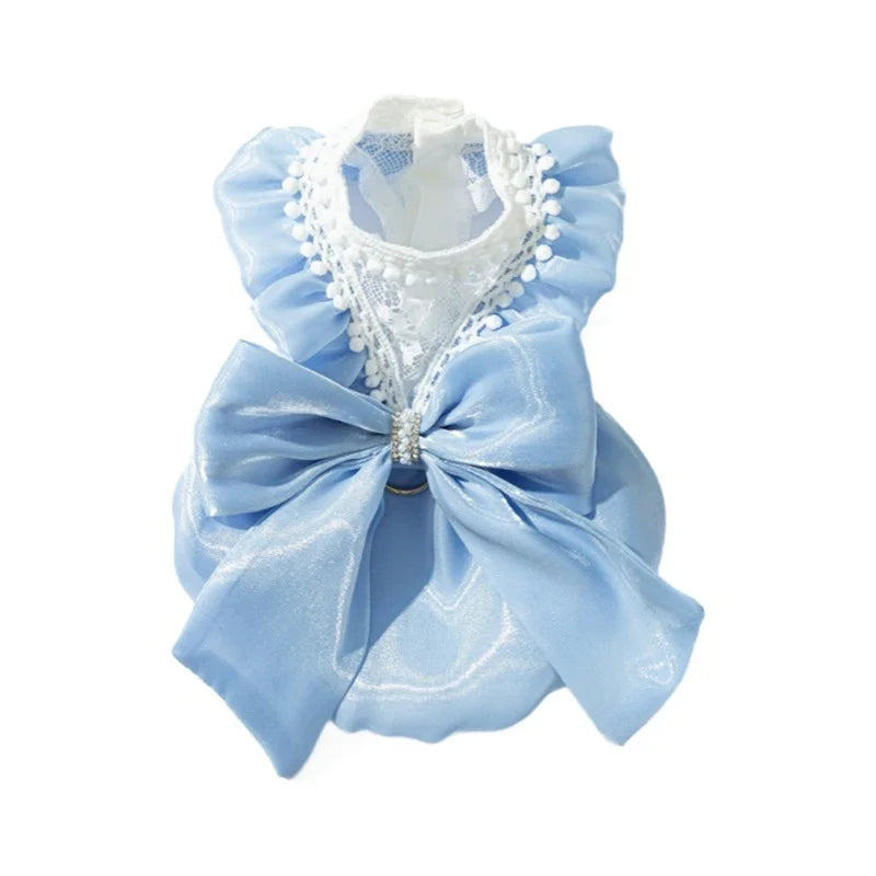 Cute small dog tutu dress with bowknot lace from mypawbloom, featuring a delicate tutu skirt and charming bow detail.