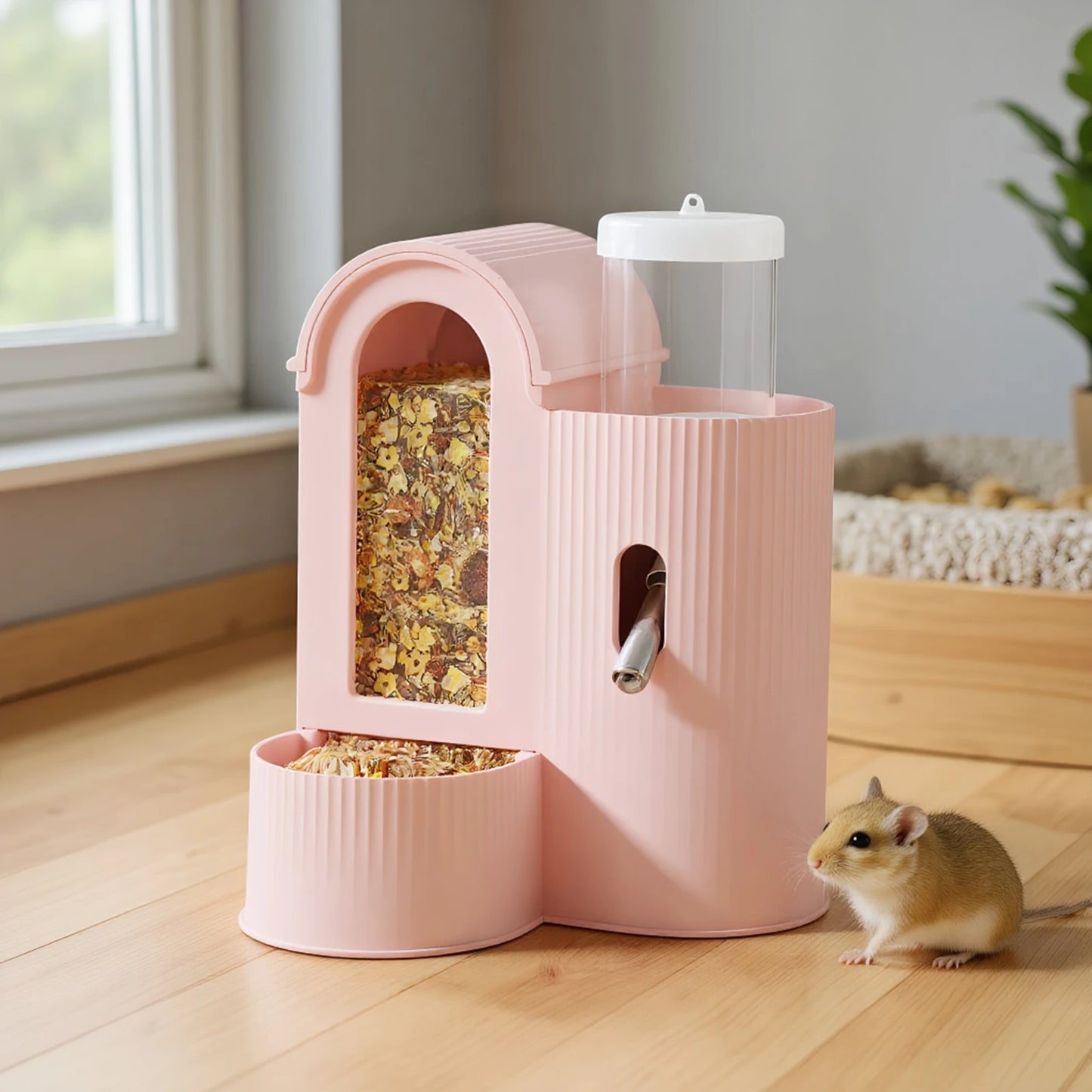 2-in-1 Automatic Food Bowl Large Capacity Hamster Feeder