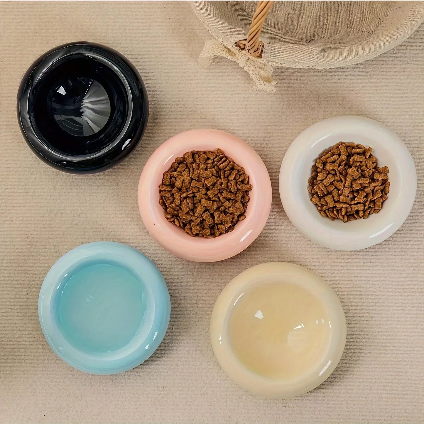 Ceramic donut-shaped cat bowl by mypawbloom, featuring a colorful, durable design for feeding cats comfortably.