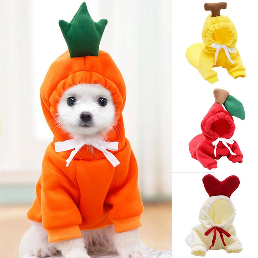 Cozy Fruit Print Pet Hoodie – Soft Cotton Winter Dog Clothes for Cats & Small Dogs