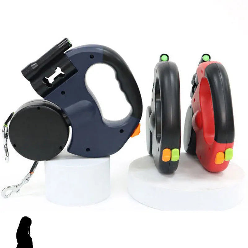 Mypawbloom 3-in-1 double head retractable dog leash with flashlight and poop bag dispenser, easy to control and walk your dog.