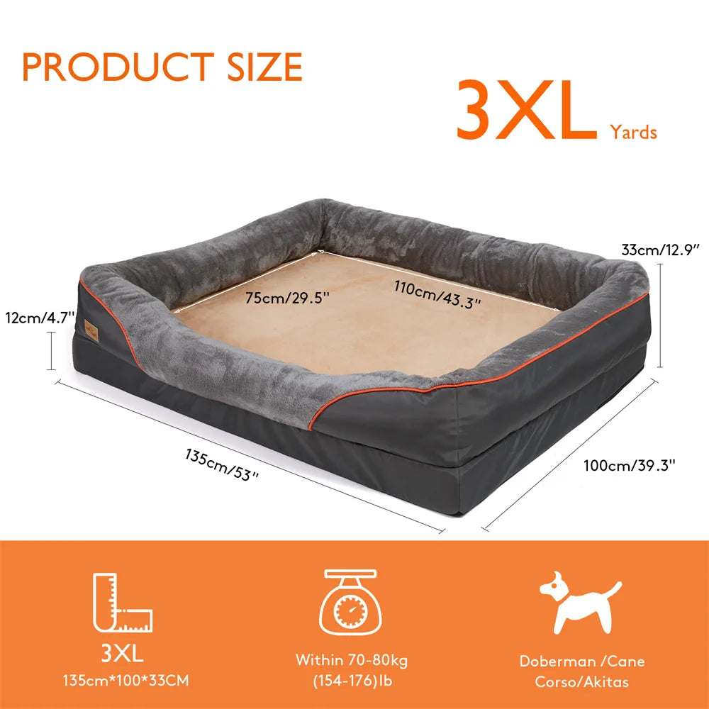 Large orthopedic dog bed with memory foam and removable cover by mypawbloom, showcasing plush sleeping surface and cozy design.