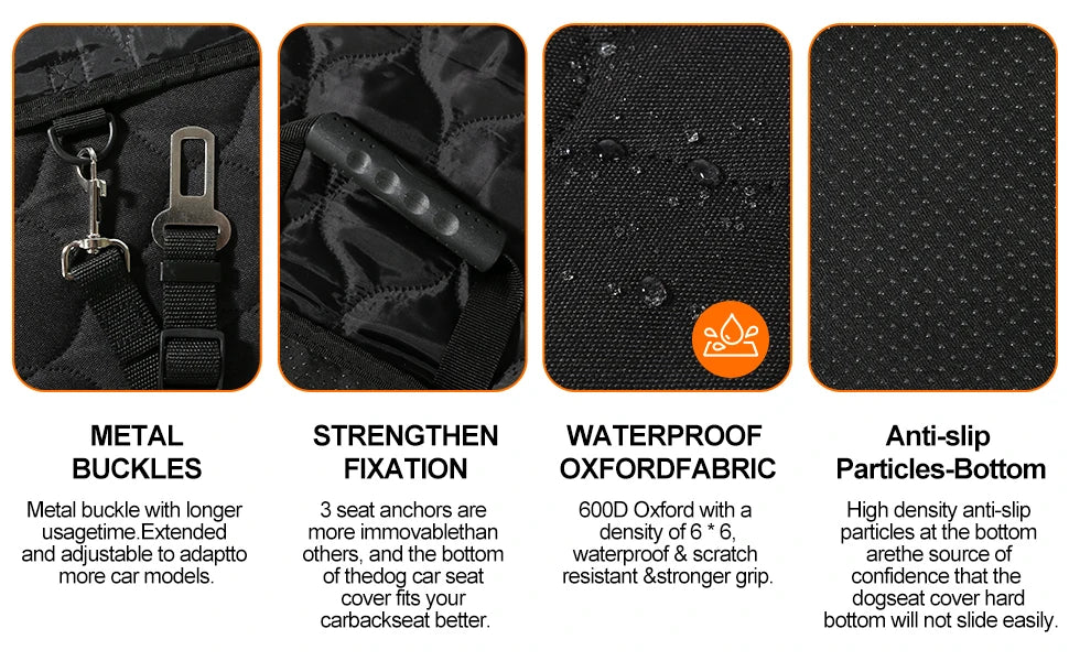 Foldable waterproof dog car seat from mypawbloom, designed for safe pet travel and easy transport in vehicles.