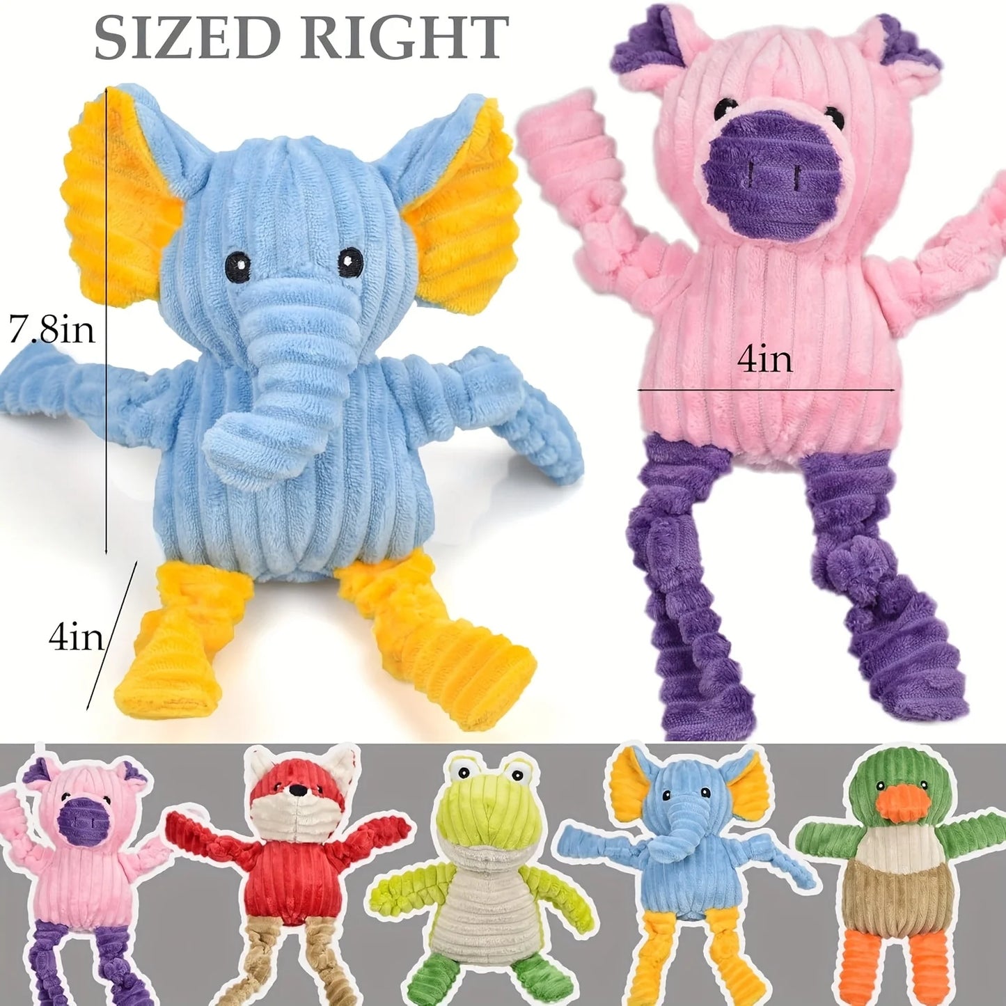 Interactive Cartoon Pet Plush Toy Bundle – 5-Piece Durable Squeaker Toy Set