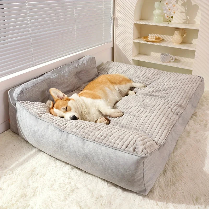 Soft cat and dog pet bed with non-slip bottom from mypawbloom, cozy kennel for small pets in neutral color.