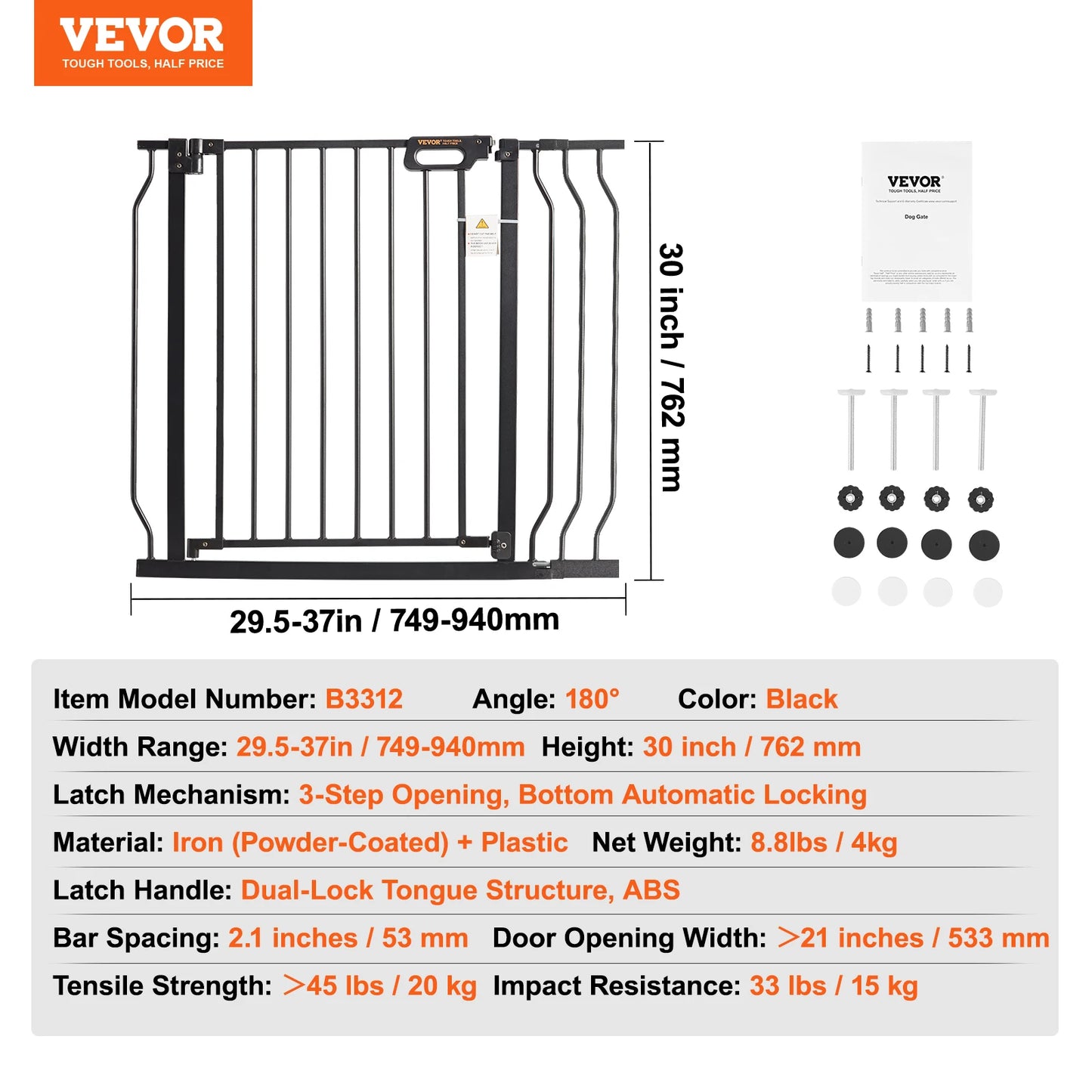 Mypawbloom dog gate in 28/30/36 inch height with easy step walk-thru design, made of durable metal for pet safety.