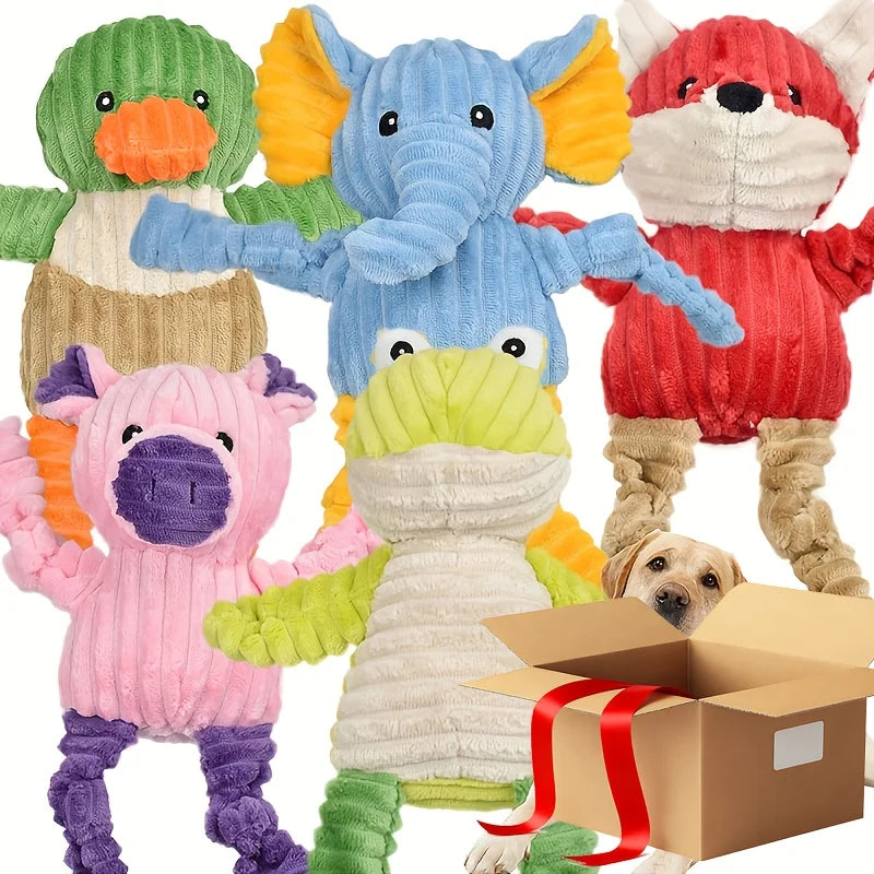 Interactive Cartoon Pet Plush Toy Bundle – 5-Piece Durable Squeaker Toy Set