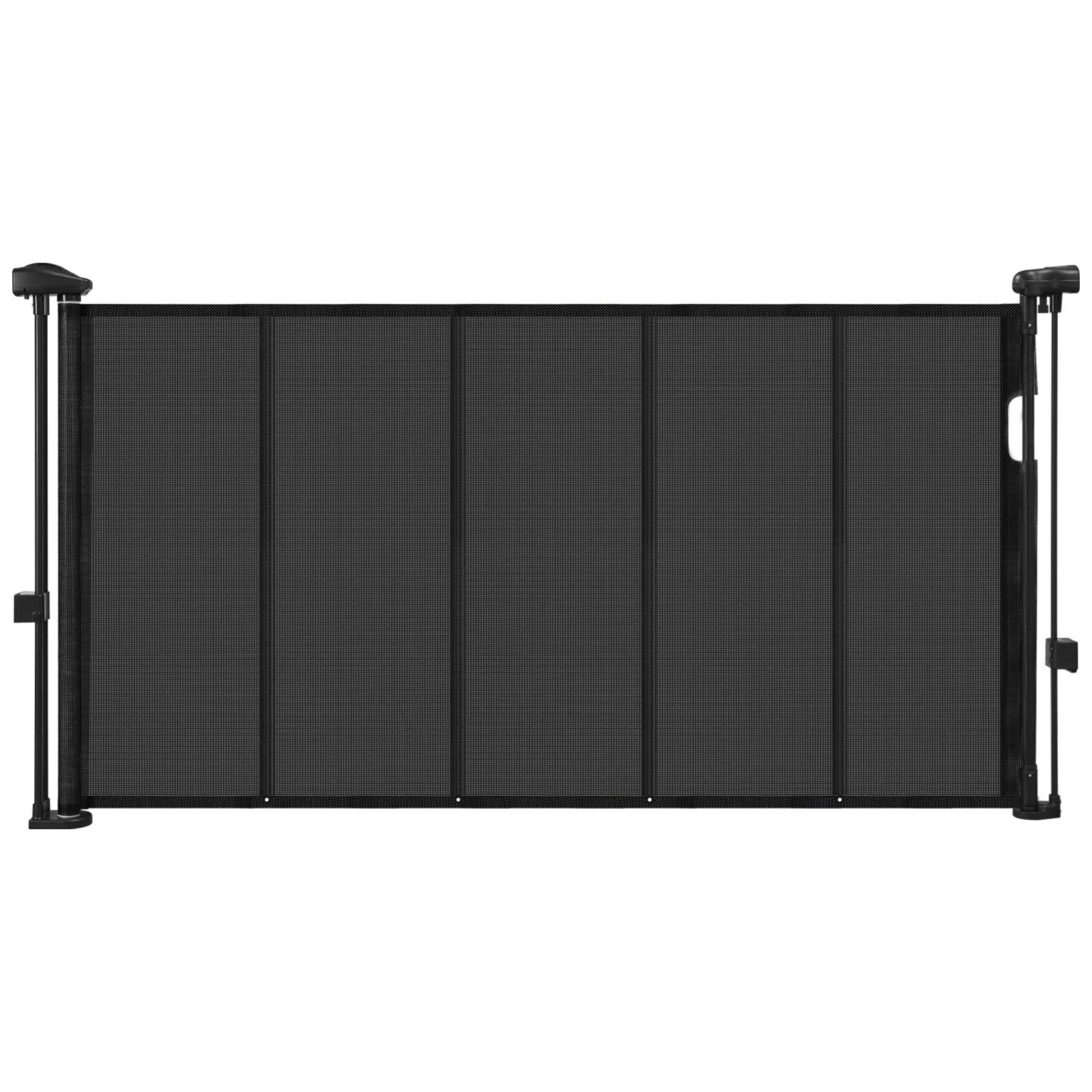 Retractable mesh gate by mypawbloom in 55, 71, or 110 inches, with a 34-inch height, shown in a home doorway.