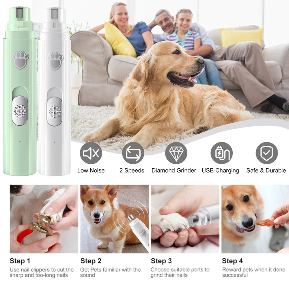 Mypawbloom electric dog nail grinder with USB recharge, LED light, compact design, suitable for trimming pet dog's nails.