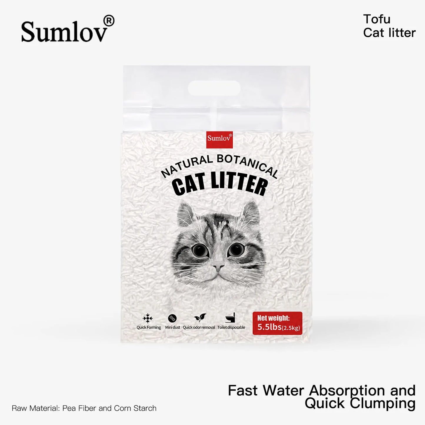 Sumlov Tofu Cat Litter by mypawbloom, 33lbs, natural botanical, dust-free, flushable cat litter in a bag.