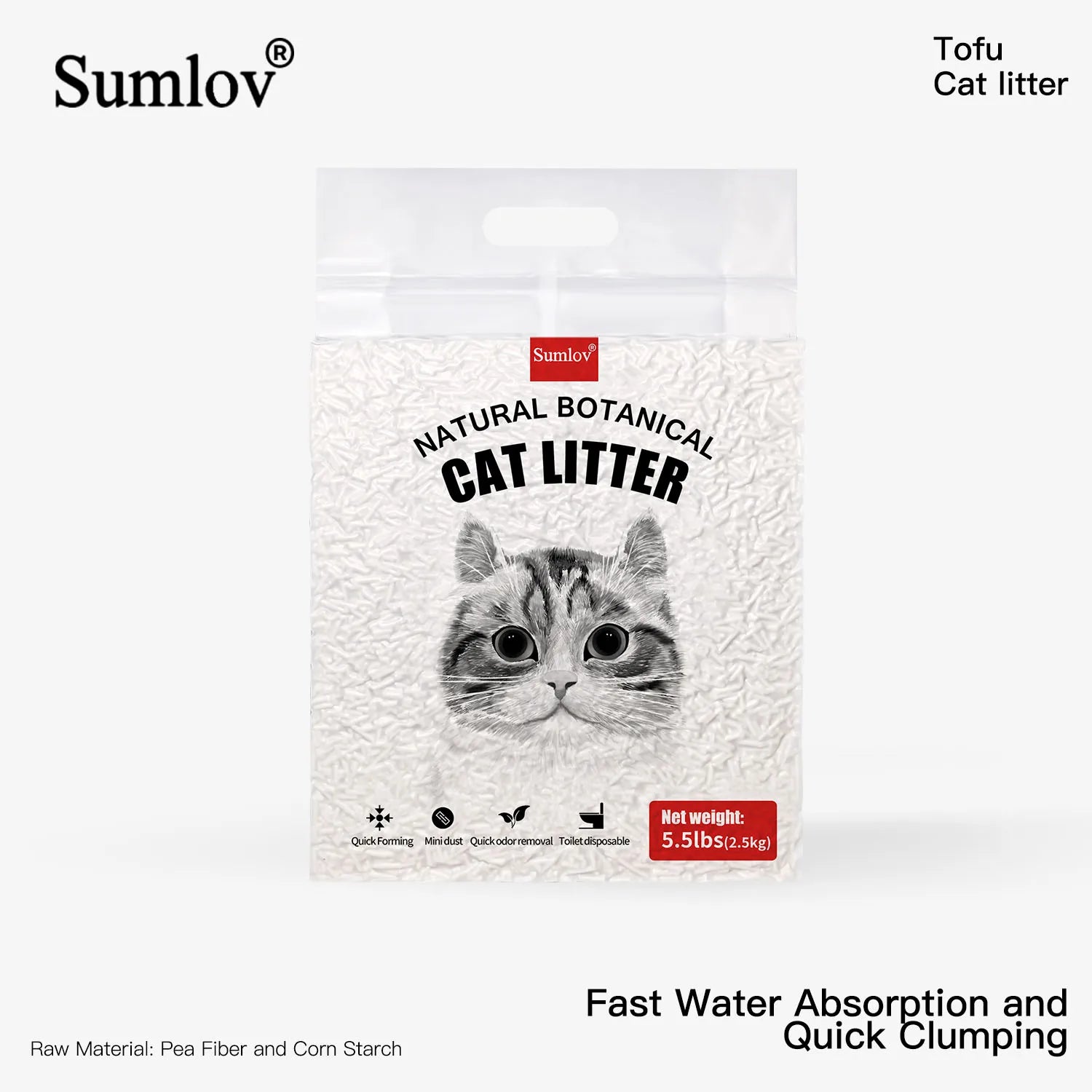 Sumlov Tofu Cat Litter by mypawbloom, 33lbs, natural botanical, dust-free, flushable cat litter in a bag.
