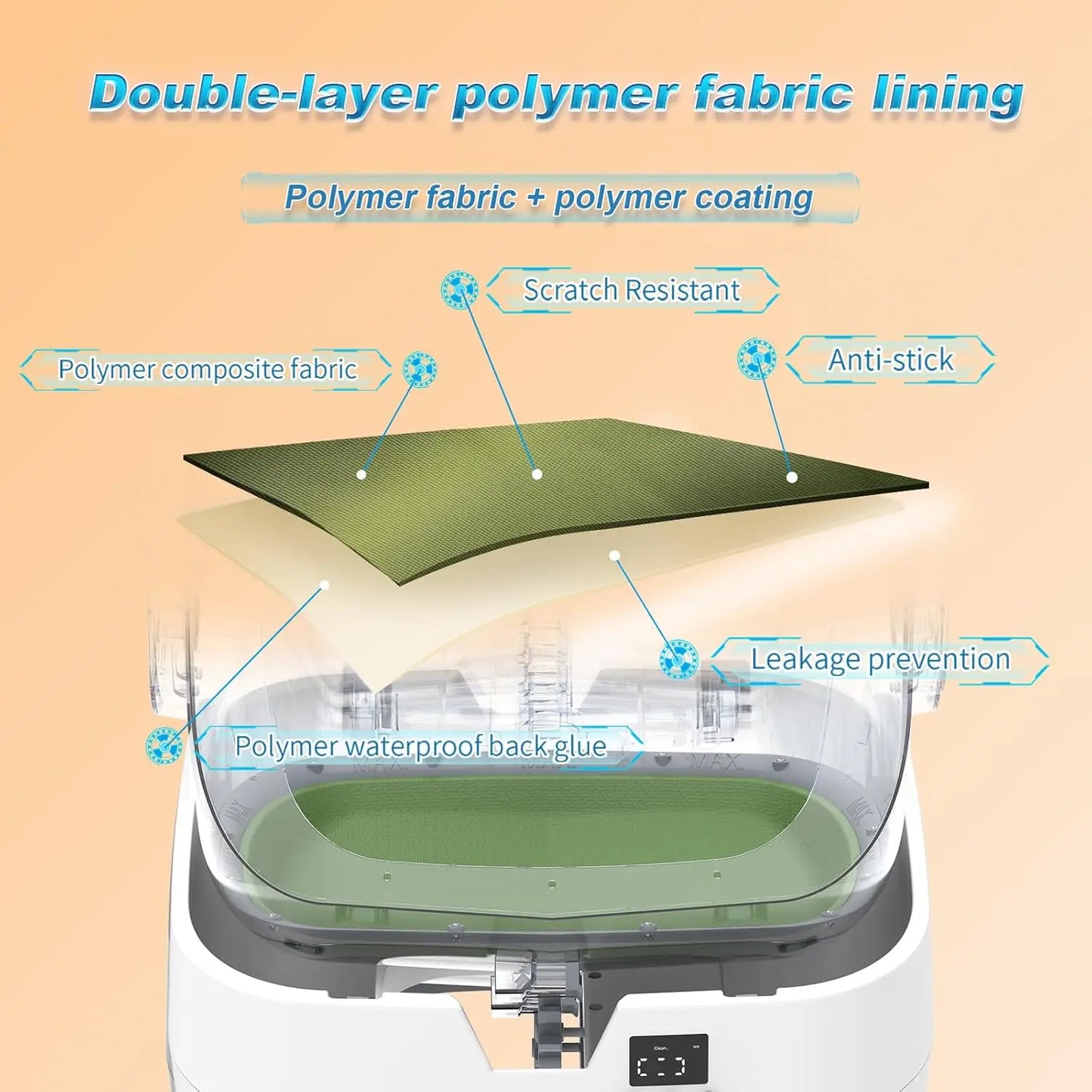 Automatic cat litter box by mypawbloom with self-cleaning, app control, and weight monitoring, shown with litter and digital features.