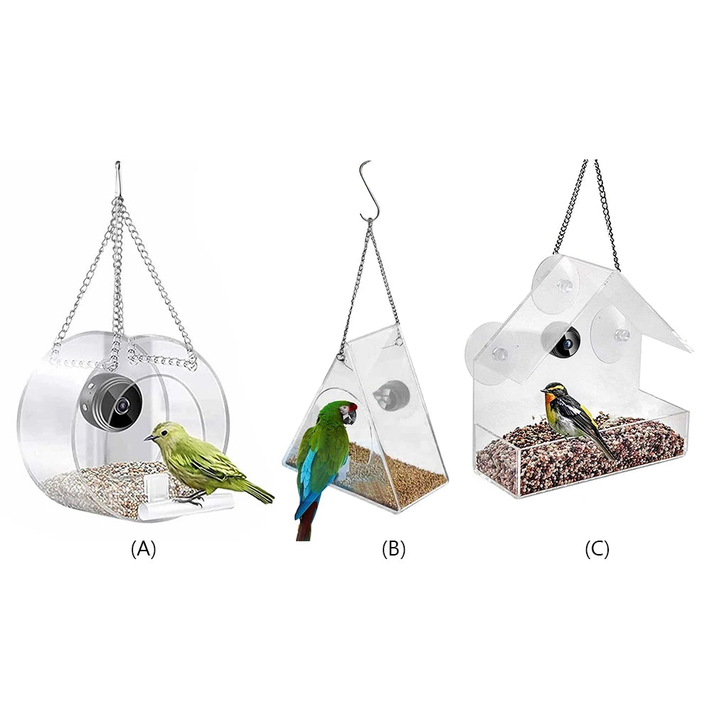 Smart Bird House Pet Feeder Transparent with Camera
