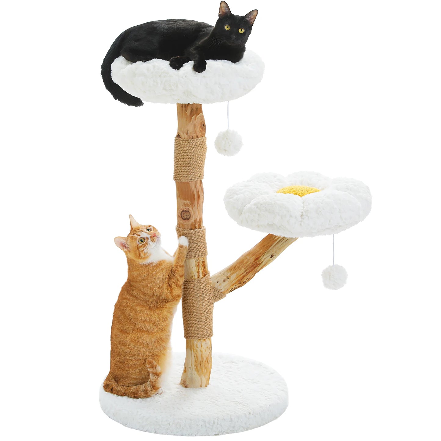 Modern wooden flower-themed cat tree by mypawbloom, designed for indoor cats with multiple levels and cozy resting spots.