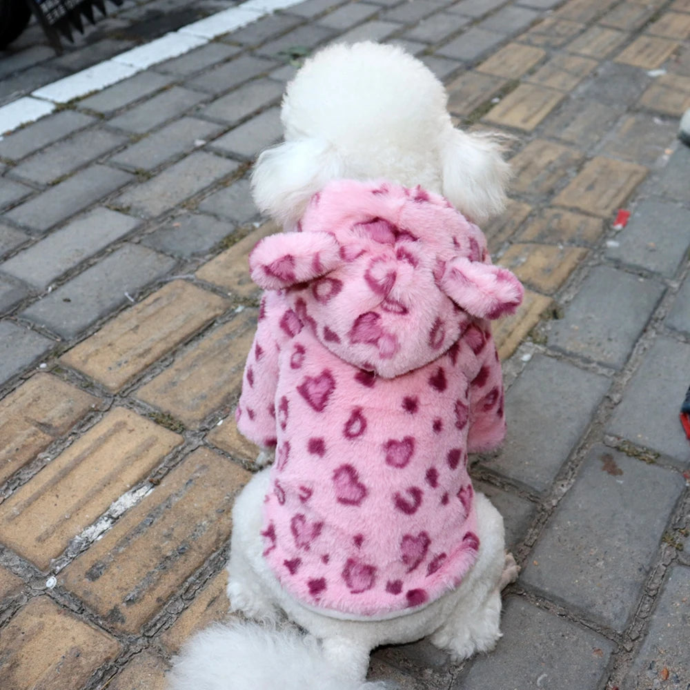 Warm Fleece Dog Hoodie Leopard Coat