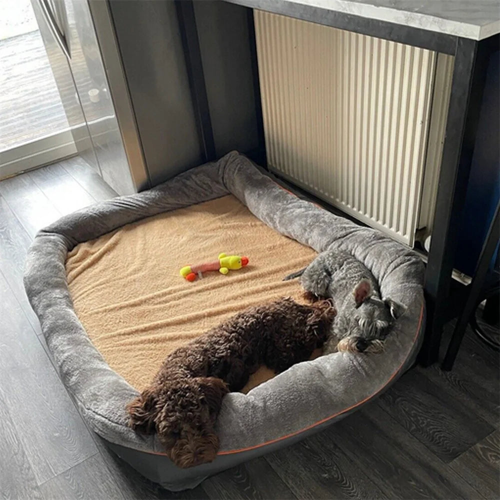 Large orthopedic dog bed with memory foam and removable cover by mypawbloom, showing plush cushion and soft fabric.