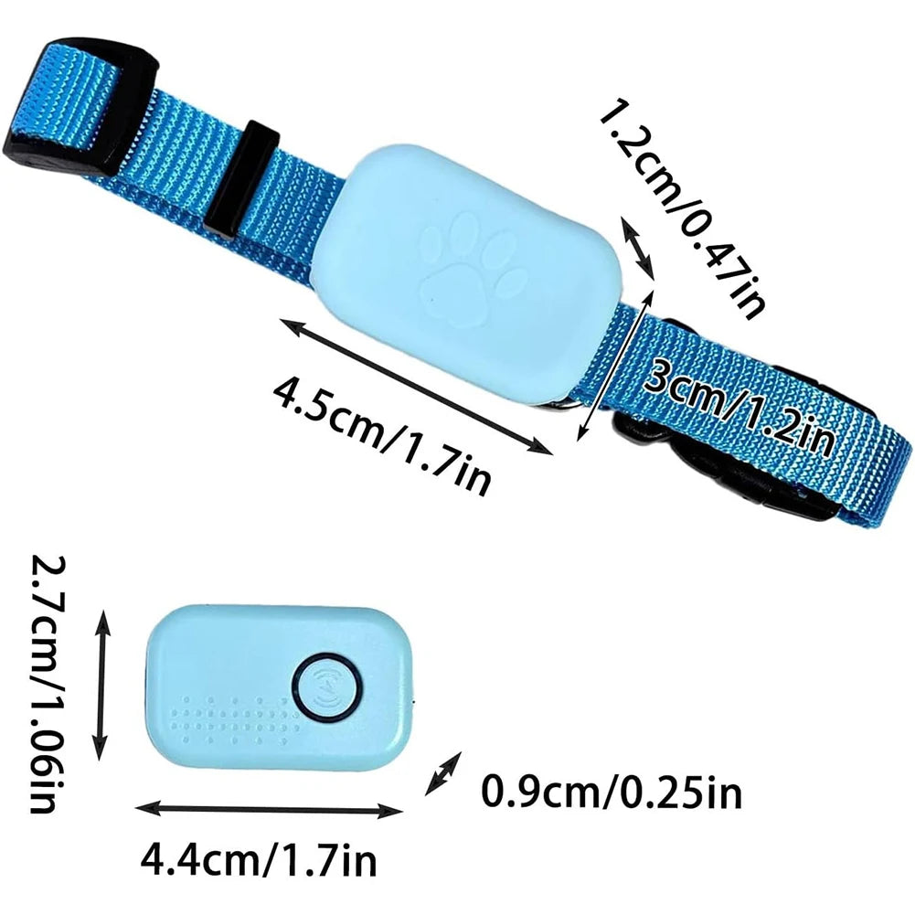 mypawbloom Pet GPS Tracker with adjustable collar, showing the compact device attached to a pet's collar for real-time location tracking.