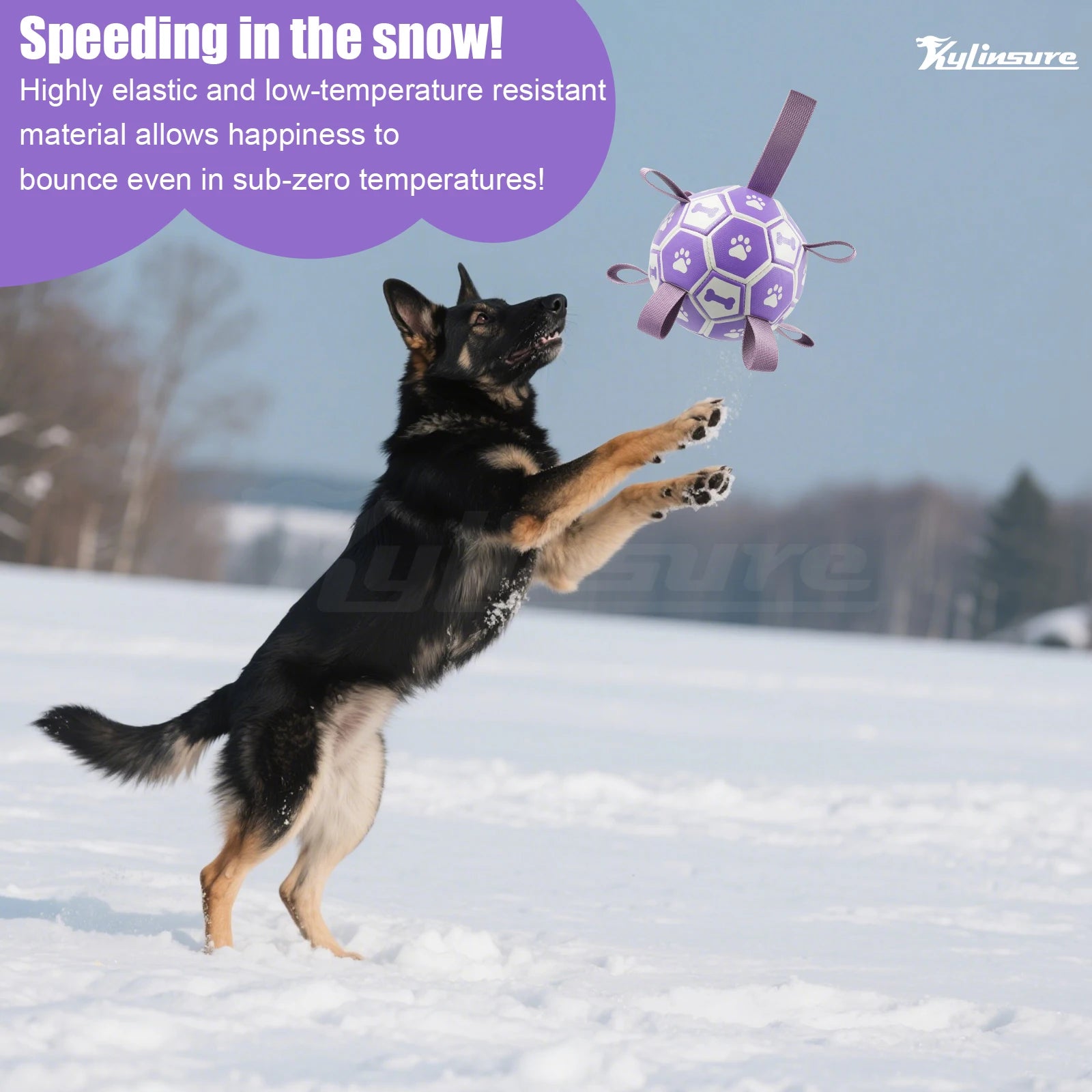 Mypawbloom dog toy soccer ball with straps, interactive rubber dog toy for active play and mental stimulation.