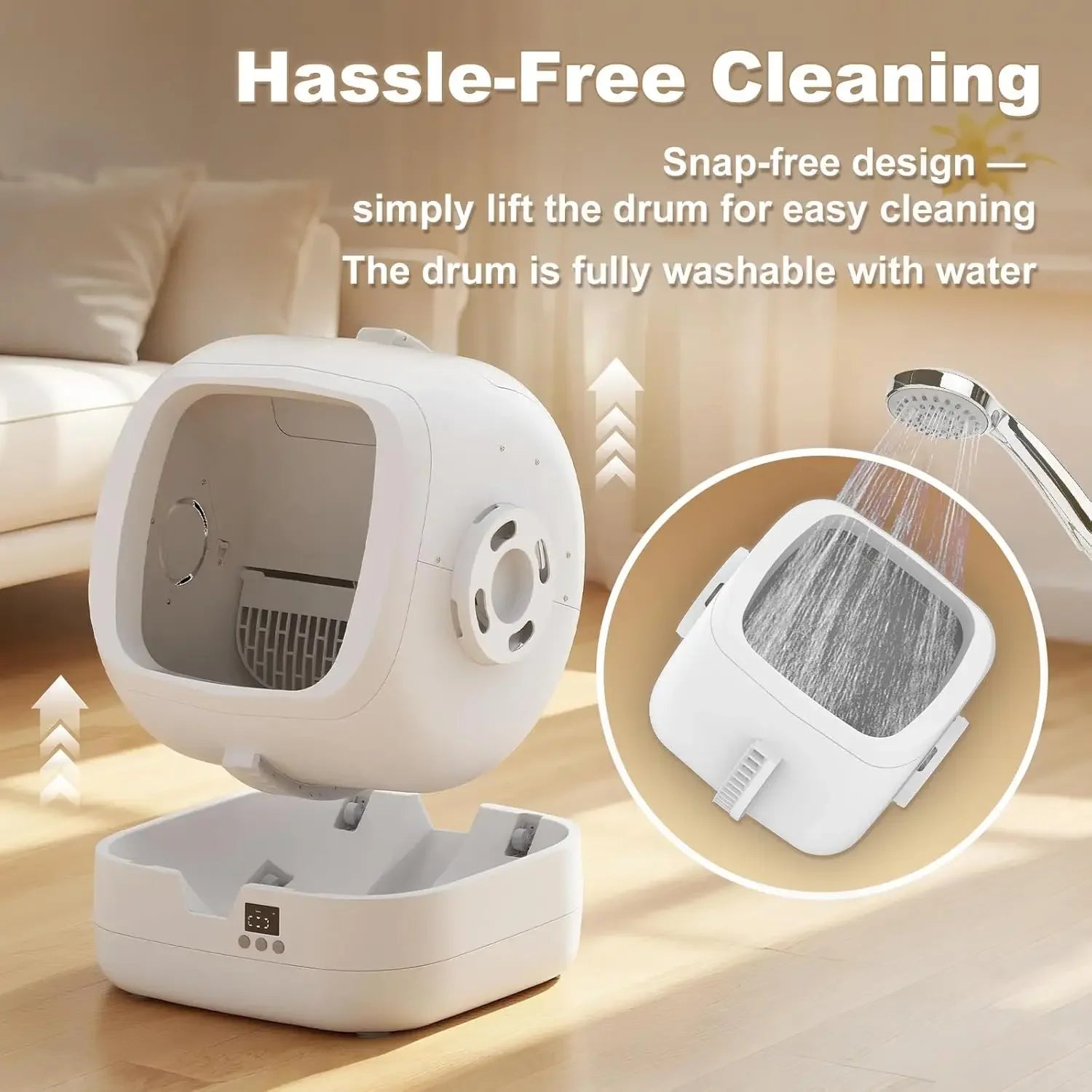 Automatic MyPawBloom cat litter box with self-cleaning, app control, and weight monitoring, shown with its modern design and lid.