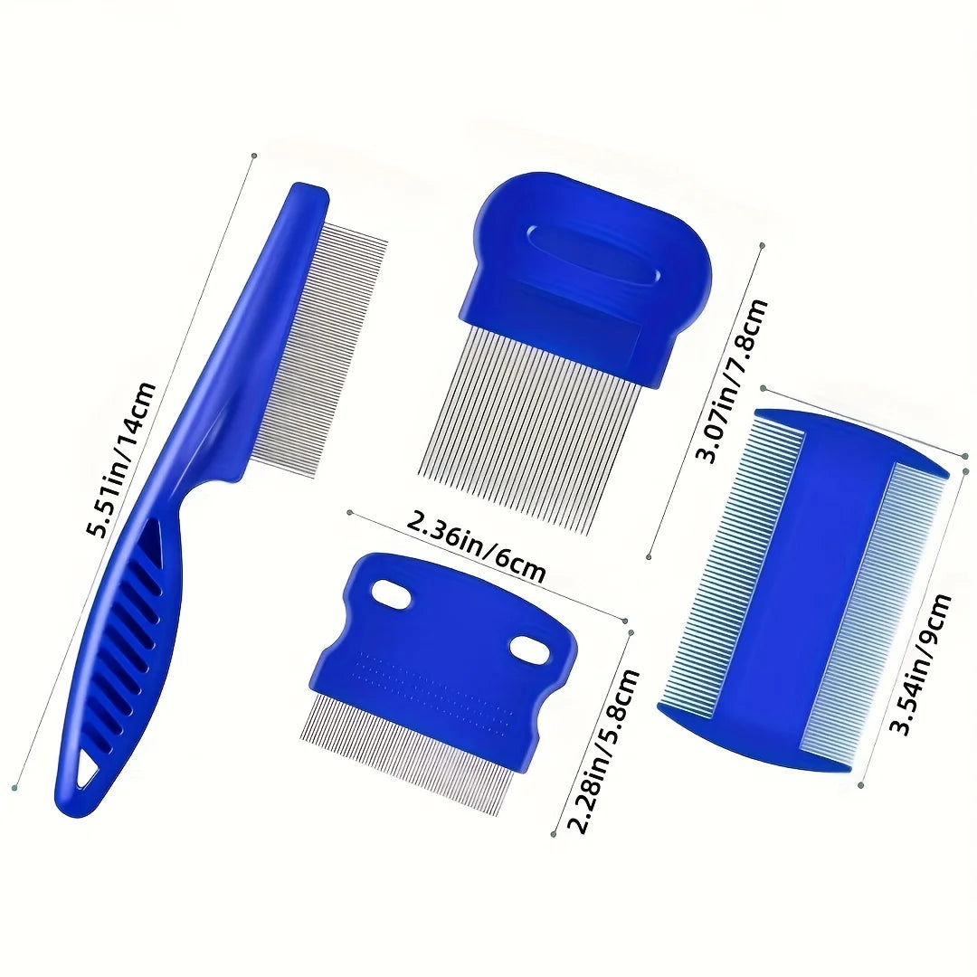 Pack of 4 Flea and Lice Combs, Stainless Steel