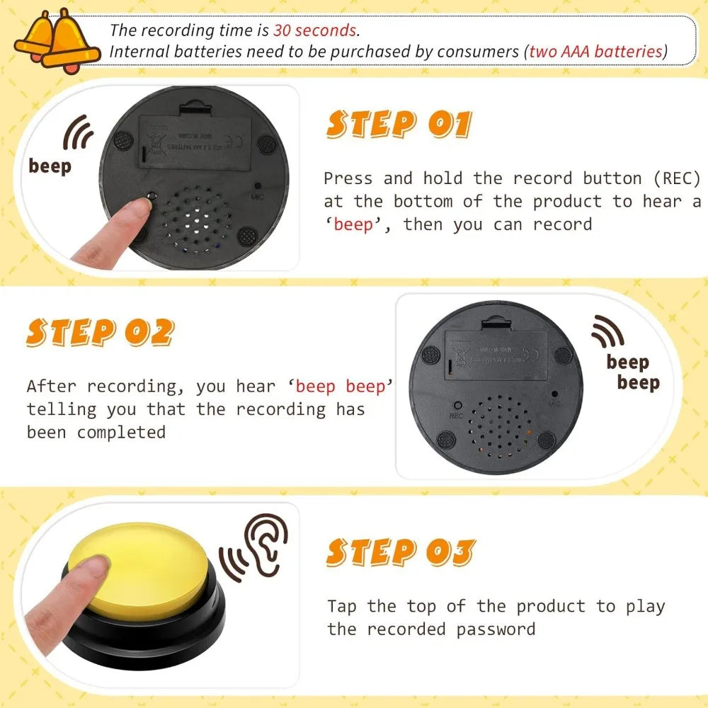 Dog communication button, pet training recording button