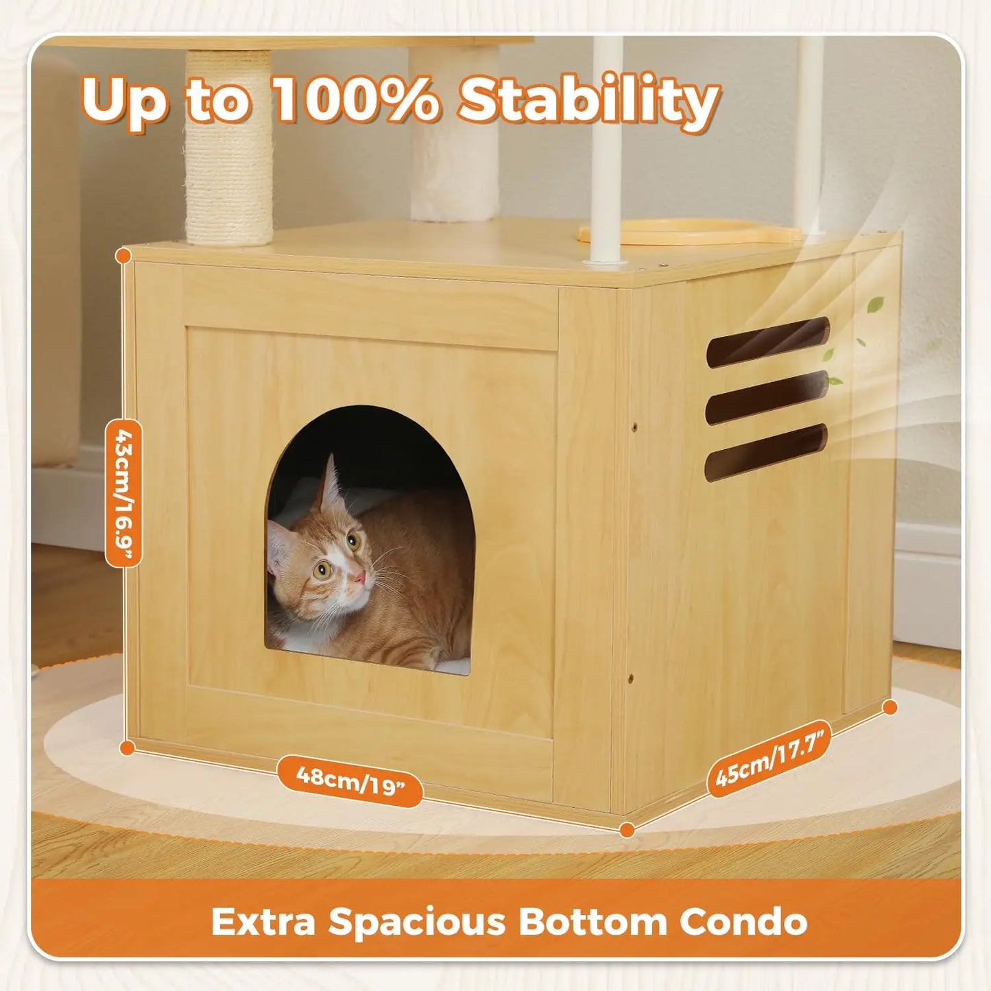 Large Cat Tree with Food Station, 74.8 Inches Wooden Tall Cat Tower