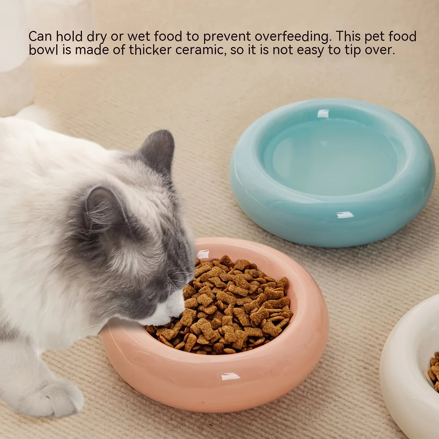 Ceramic donut-shaped cat bowl by mypawbloom, featuring a colorful, fun design for feeding your pet.