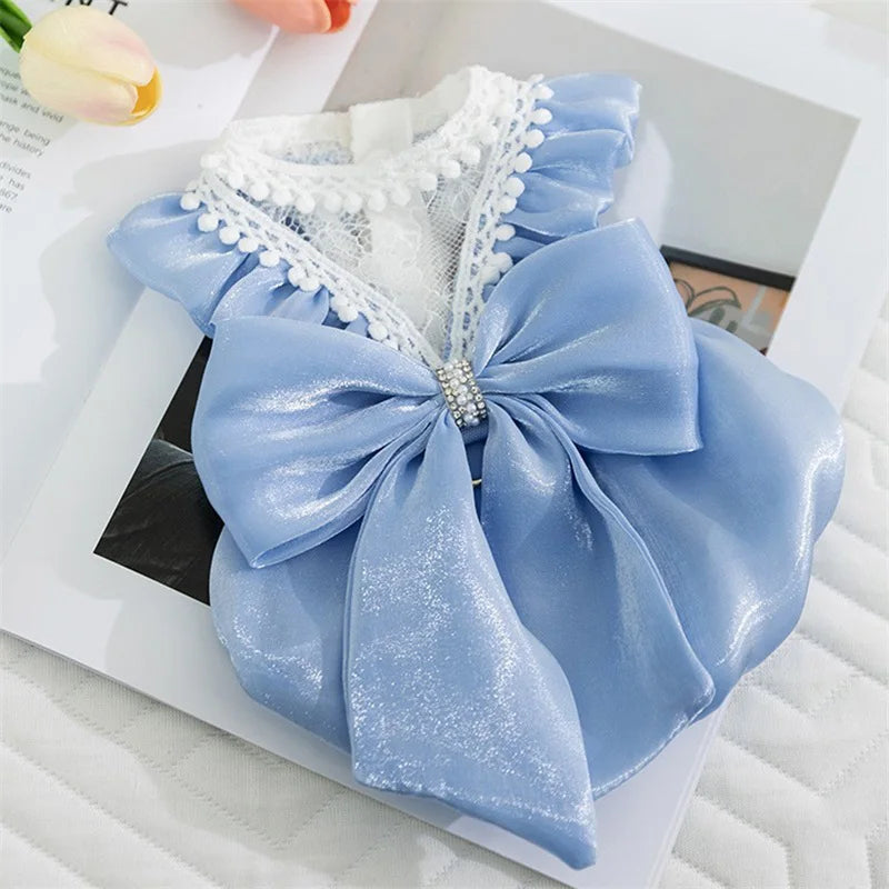 Cute small dog tutu dress with lace and bowknot details, by mypawbloom, featuring a playful, stylish look for pets.