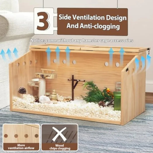 Wooden Hamster Cage Large Hamster Habitats Enclosure with Acrylic Window