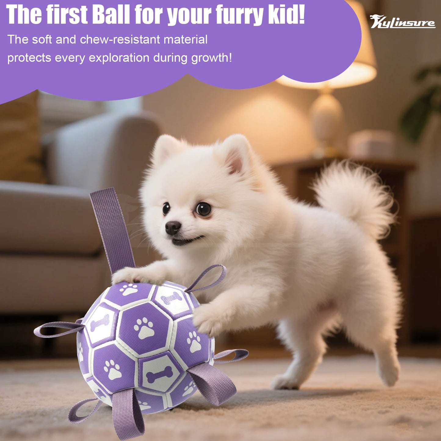 Interactive dog toy soccer ball with straps by mypawbloom, perfect for active dogs to play and fetch.