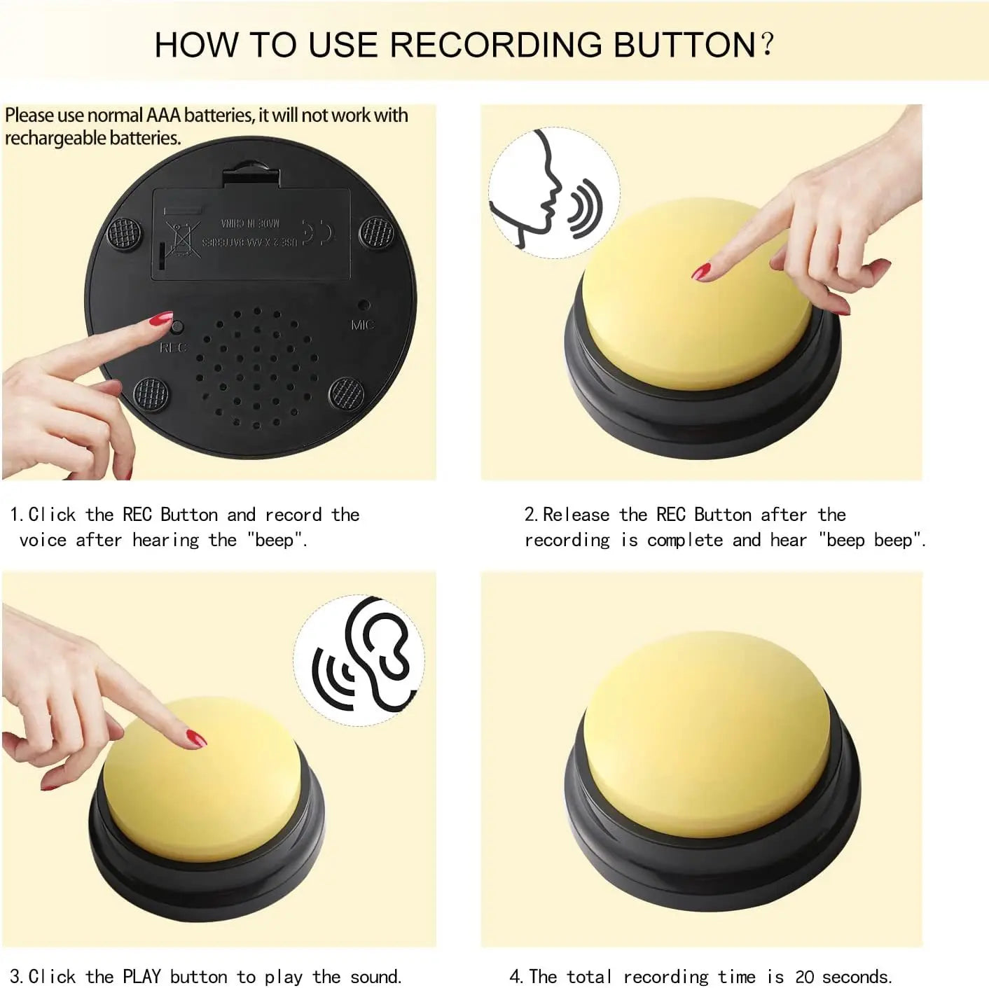 Dog communication button, pet training recording button