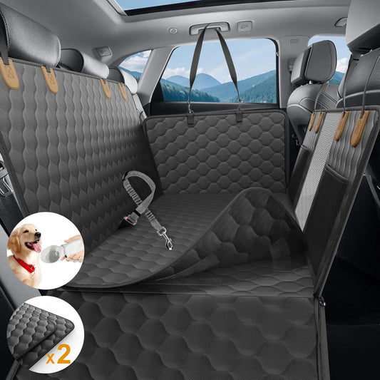 Foldable waterproof dog car seat by mypawbloom, showing a cozy, secure pet travel accessory with adjustable straps and durable material.