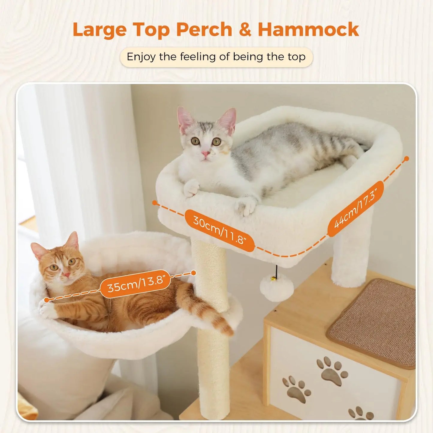 Large Cat Tree with Food Station, 74.8 Inches Wooden Tall Cat Tower