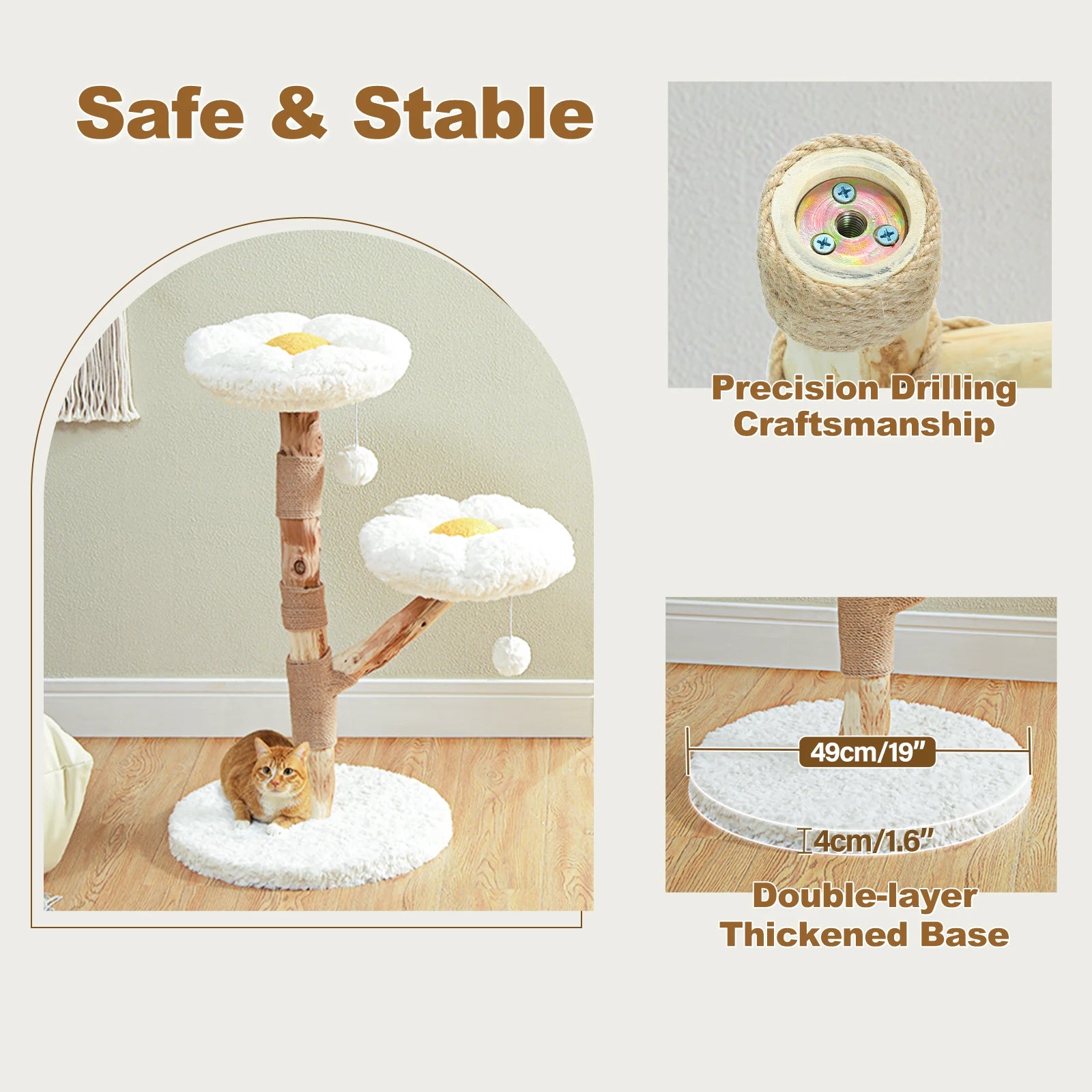 Modern wood flower cat tree for indoor cats by mypawbloom, featuring multiple levels and cozy spots for climbing and lounging.