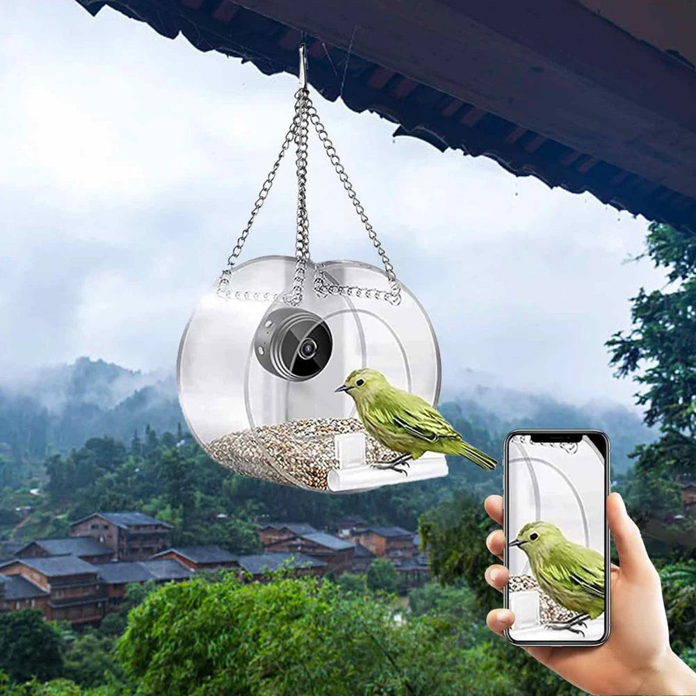 Smart Bird House Pet Feeder Transparent with Camera