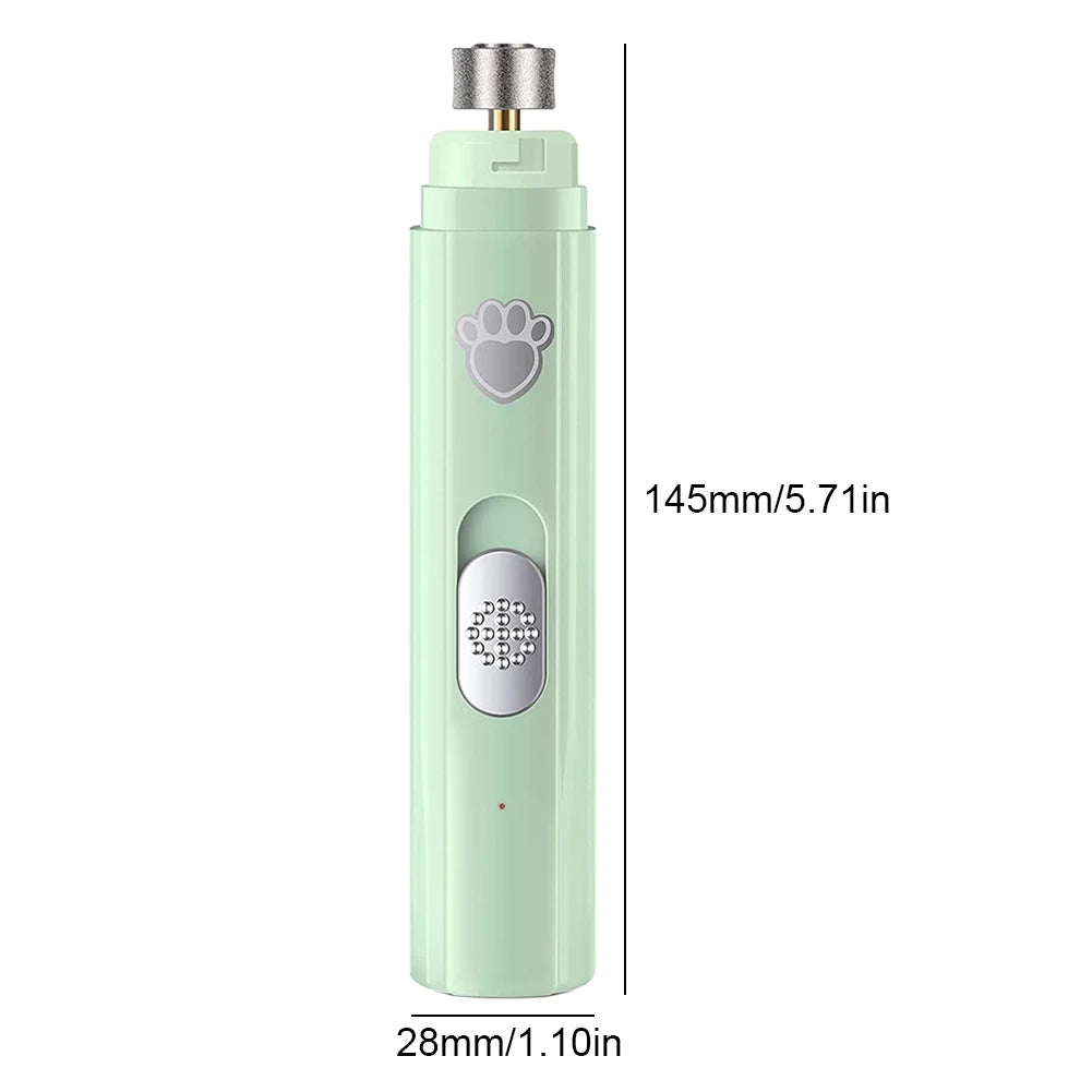 Mypawbloom electric dog nail grinder with USB recharge, LED light, compact design for safe pet nail grooming.