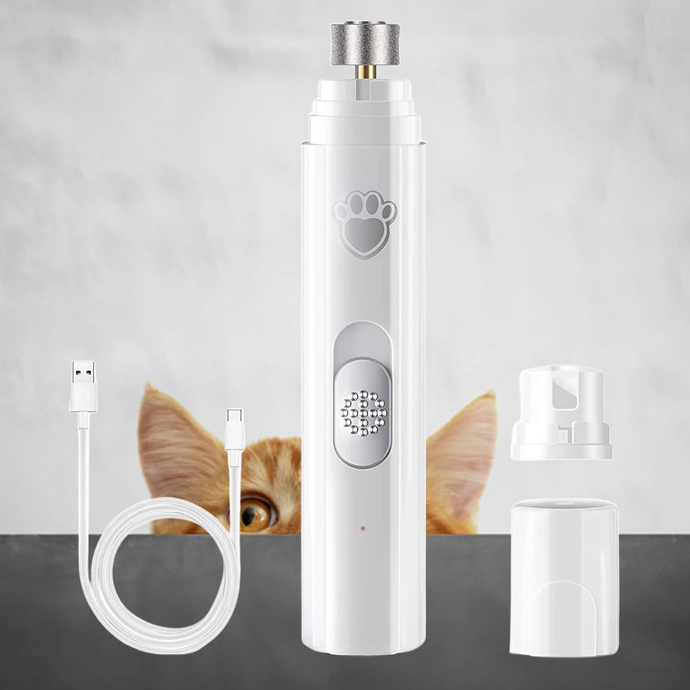 Mypawbloom electric dog nail grinder with USB rechargeable design, LED light for safe, precise pet grooming.