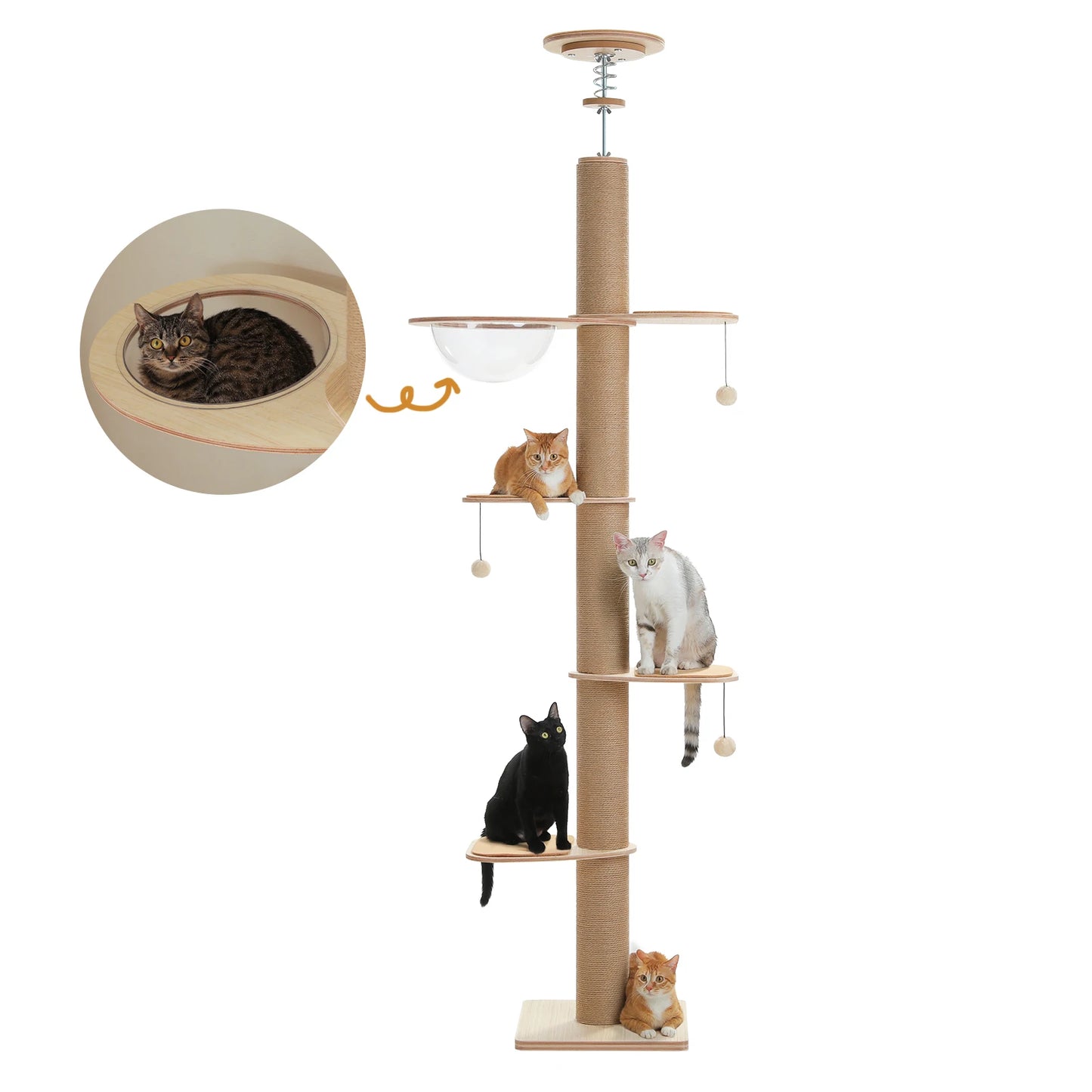 Adjustable height indoor cat tree by mypawbloom, floor to ceiling design with multiple perches and scratching posts for cats.