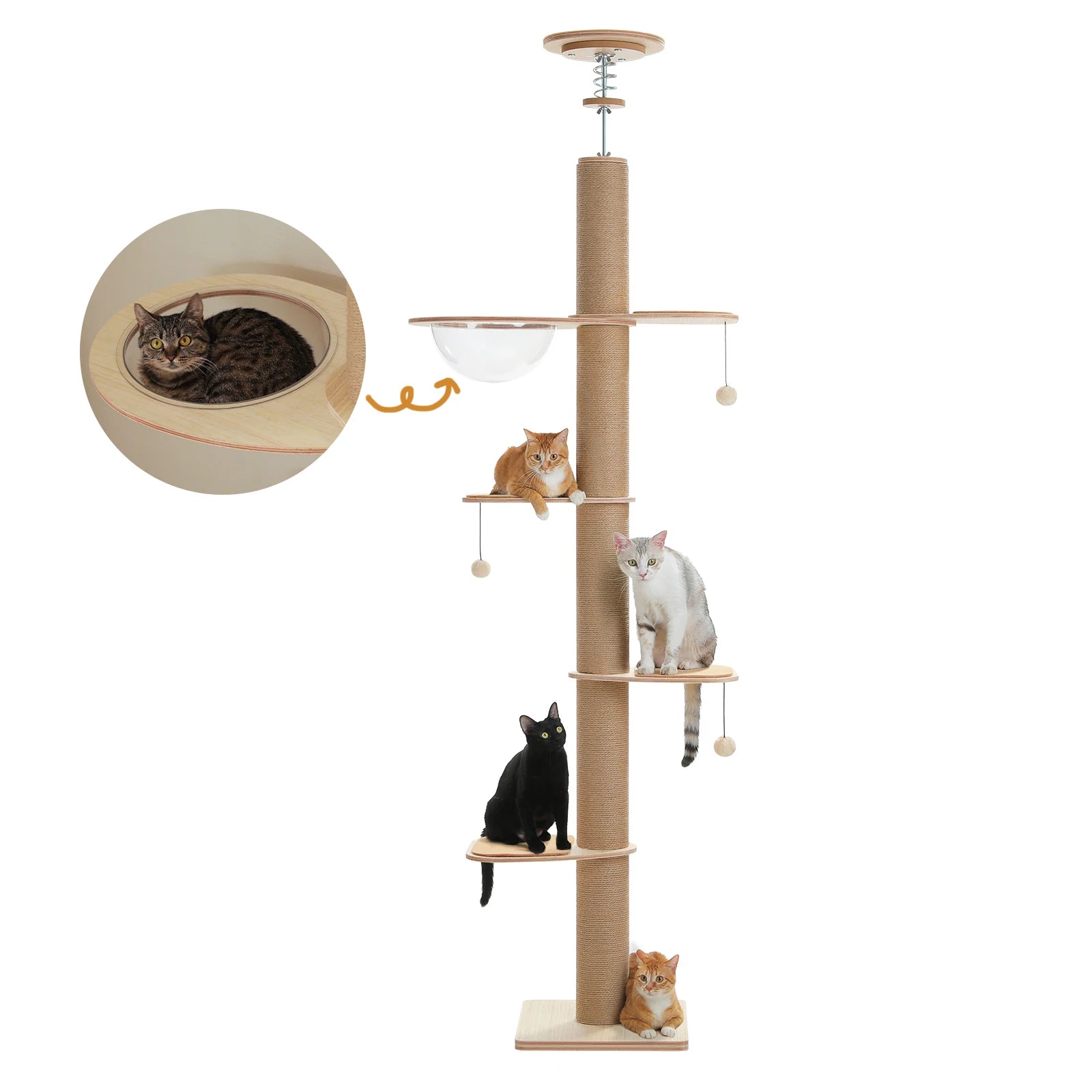 Adjustable height indoor cat tree by mypawbloom, floor to ceiling design with multiple perches and scratching posts for cats.