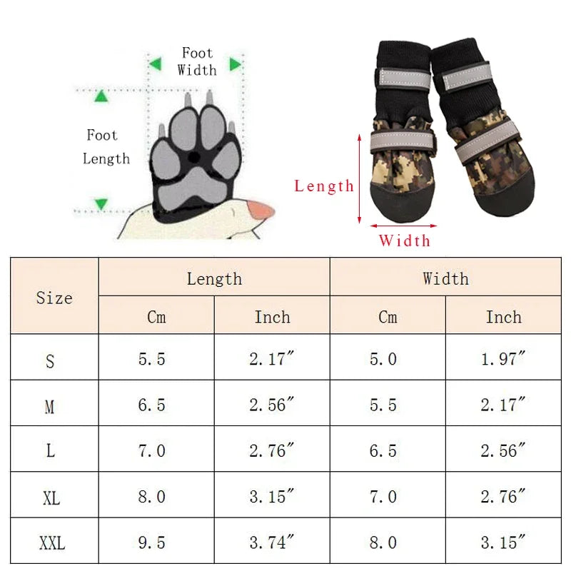 Waterproof anti-slip camouflage high shoes for large and medium dogs by mypawbloom, designed for outdoor protection and stability.