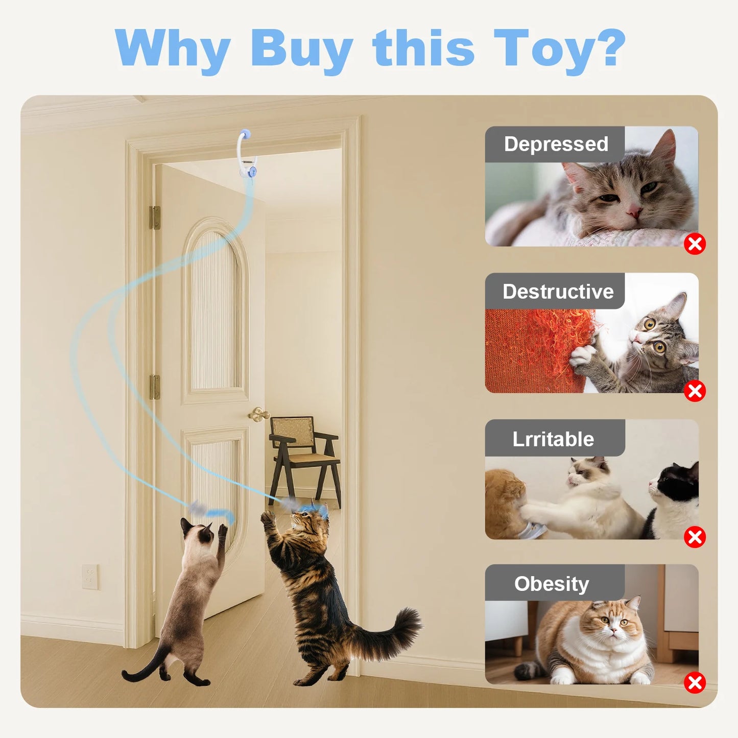 Electric door hanging cat toy by mypawbloom, interactive cat toy with dangling features for engaging feline play.