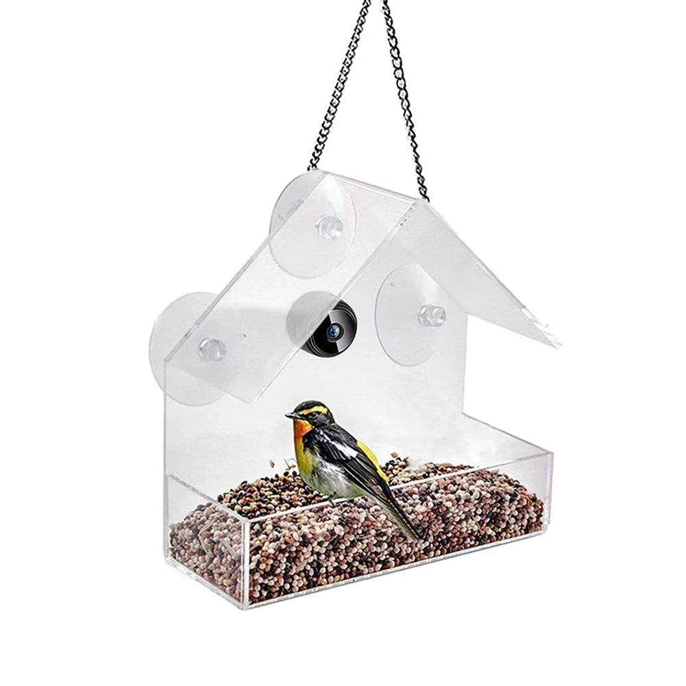 Smart Bird House Pet Feeder Transparent with Camera