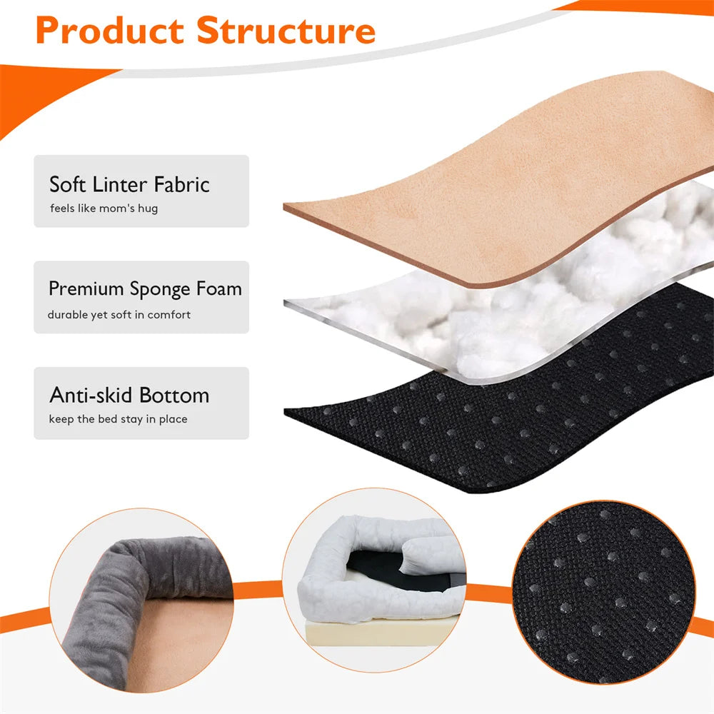 Large orthopedic dog bed with memory foam and removable cover by mypawbloom, featuring plush fabric and supportive cushioning.