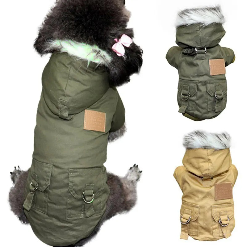 Warm small to medium dog coat jacket by mypawbloom, thick hoodie style for chilly weather and outdoor walks.